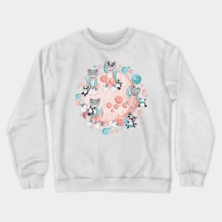 Cats, pandas and unicorns // pink and teal Crewneck Sweatshirt